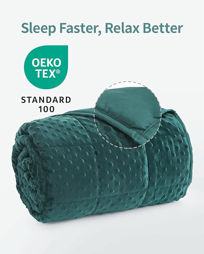 Mr. Sandman Weighted Blanket for Adults Queen Size 15 lbs, Soft Cooling Heavy Minky Blanket for Sleep, Washable Throw Blanket with Glass Beads, 60 x 80 Inches, Dark Green