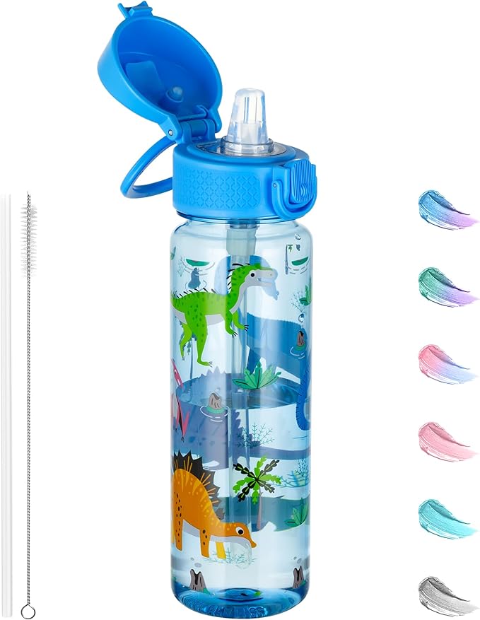 GOPPUS 17oz Kids Water Bottle for School -Straw, Leak-Proof Tritan Sports Bottle Time Marker Reusable for Girls Boys