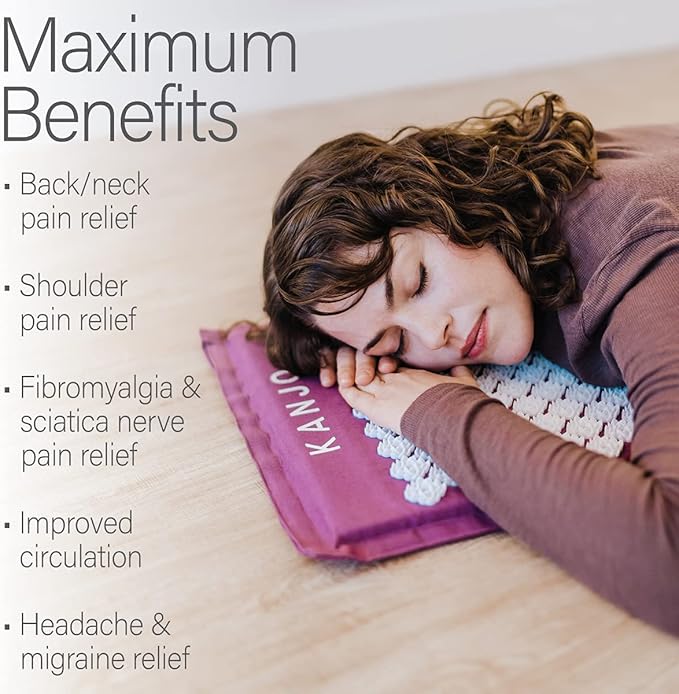 Kanjo Acupressure Mat and Pillow Set for Back Pain Relief & Neck Pain Relief, with Pressure Points for Muscle Pain Relief with Travel Bag - Sapphire Blue