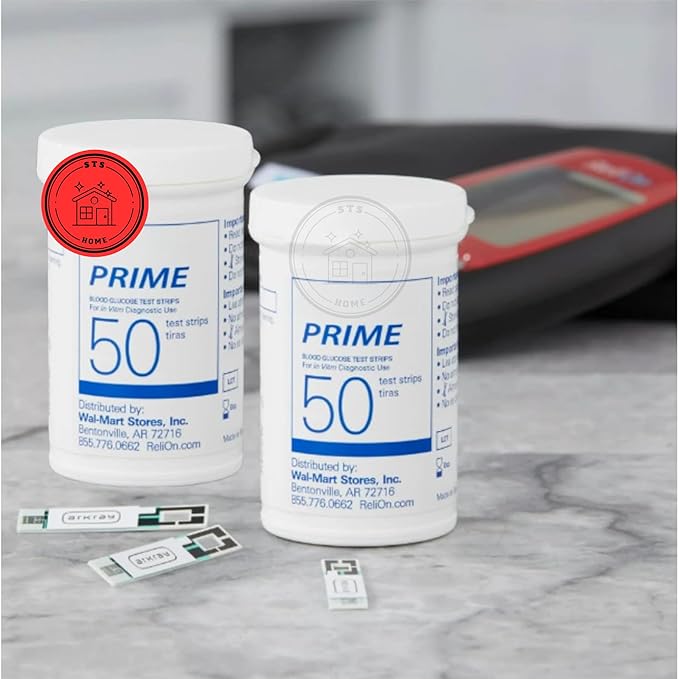 Prime Blood Glucose Test Strips | Blood Glucose Test Strips | Test Strips for Diabetes | Blood Sugar Test Strips | Diabetic Test Strips | Prime Test Strips 100 Count + STS Sticker.