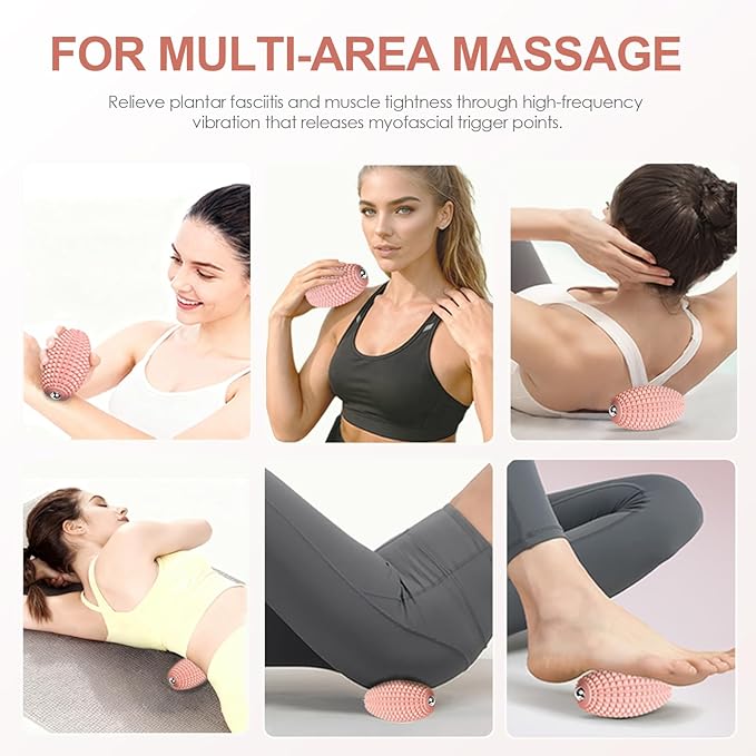 Vibrating Massage Ball for Muscle Recovery, Silicone Myofascial Massage Ball, Plantar Fasciitis Relief,Hip & Psoas Release, Deep Tissue & Trigger Point Roller for Neck, Back, Foot (Pink)