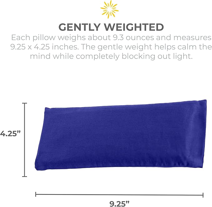 Sunshine Yoga 4-Pack Unscented Sateen Eye Pillows, Low-Luster, 9’’ x 4’’ Flaxseed Weighted Eye Mask for Sleeping, Hot or Cold Therapy for Relaxation, Migraine, and Headache, Blue
