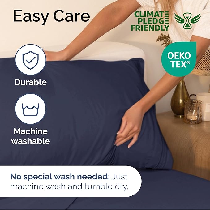 Queen Size 4 Piece Sheet Set - Extra Soft, Breathable And Cooling Sheets - Hotel Luxury Bed Sheets for Women & Men - Deep Pockets, Easy-Fit & Wrinkle-Free Sheets - Deep Slate Blue Oeko-Tex Bed Sheets