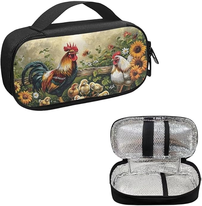 Rooster Chicken Insulin Cooler Bag Water & Scratches Resistant Glucose Meter & Diabetic Supplies Travel Case to Store Insulin Pen, Lancets, Insulin Syringe