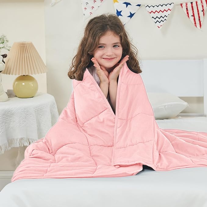 yescool Weighted Blanket (7 lbs, 41" x 60", Pink) Cooling Heavy Blanket for Sleeping Perfect for 60-90 lbs, Breathable Blanket with Premium Glass Bead, Machine Washable