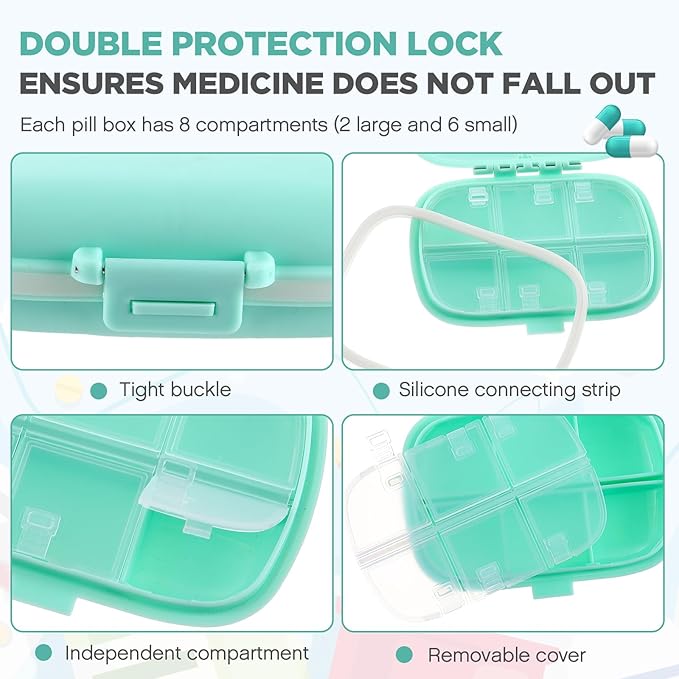 Layhit 30 Pcs Travel Pill Organizer Bulk with Labels Portable Daily Pill Dispenser 8 Compartments Medicine Storage Case for Vitamins, Fish Oils, Supplements (White,Pink,Green)