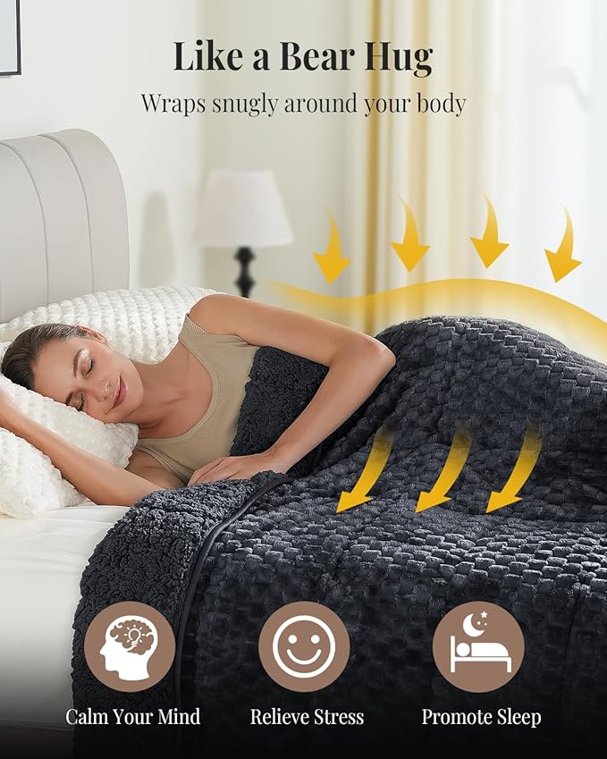Topblan Weighted Blanket for Adults, 60" x 80" 20lbs, Soft Sherpa Queen Size Heavy Blanket with 3D Jacquard Turtle Shell Flannel Fleece for Couch and Bed