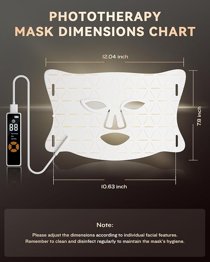 LED Light Therapy Mask Skin Care Mask, LED Red Light Therapy 630nm & 830nm Wavelength for Home Use (White)