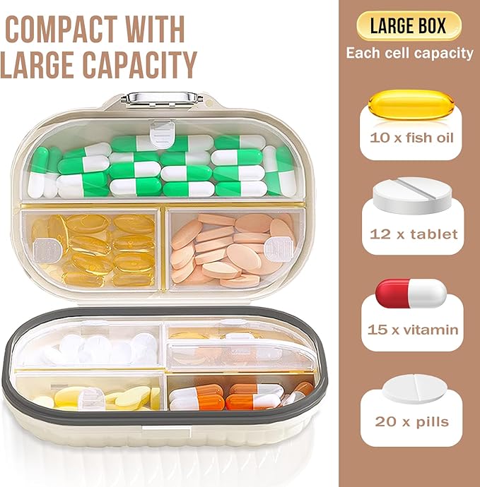 Travel Pill Organizer, 7 Day Portable Pill Case, Small Pill Box for Pocket Purse Portable Medicine Vitamin Container (Pearl White,1 Pack)