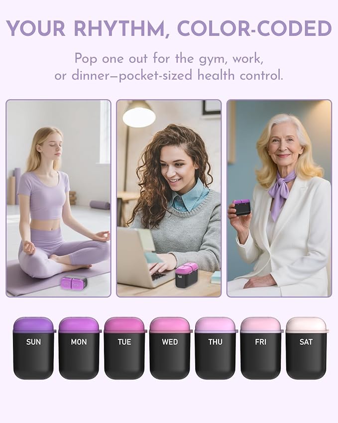 Weekly Pill Organizer 2 Times a Day, 7 Day Travel Medicine Pill Organizer with Moisture-Proof Silicone Lid, AM PM Daily Pill Box for Vitamins & Supplements, Aesthetics Pill Case(Purple)