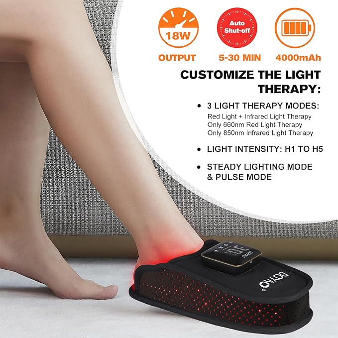 TUOB Red Light Therapy for Foot Pain Relief, Near Infrared Light Therapy Device with 4000 mAh Power Bank, Red Infrared Light Foot Therapy Double Side Pad Slipper Full Cover Feet Toes Instep