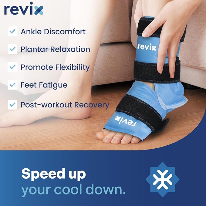 REVIX Ankle Ice Pack Wrap for Foot Pain Relief and Feet Injuries, Reusable Gel Ice Cold Packs for Achilles Tendonitis, Plantar Fasciitis, Sprained Ankles and Heels