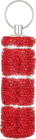 Keychain Pill Holder Box Travel Small Pill Case Bling Portable Purse Medicine Case Container Metal Pill Organizer Fob for Vitamin Medicine（Red