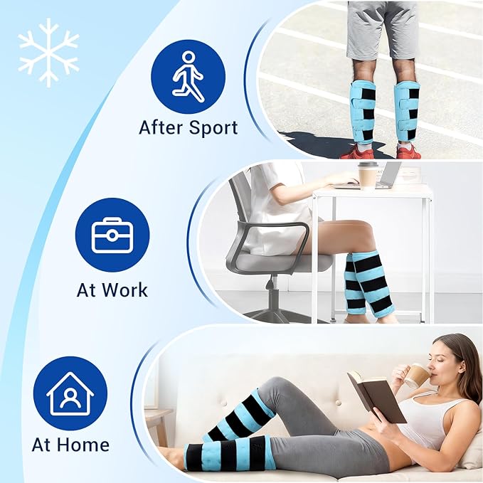 Comfytemp Extra Large Calf Shin Splint Ice Packs for Injury Reusable Gel, Knee Cold Pack, Hot Cold Compress Sleeve for Swelling, Tendonitis, Elbow, Leg, After Surgery Choice, 2 Pcs, L - XL