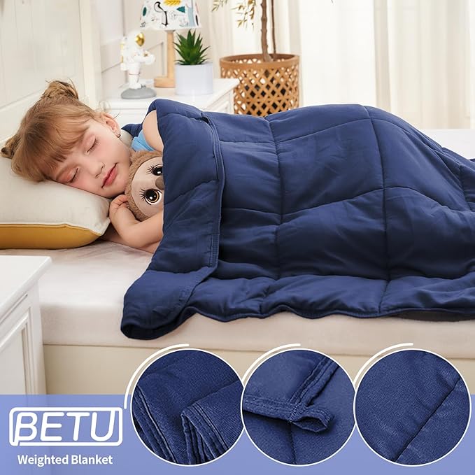 Weighted Blanket Kids 5lbs, 36"x48", Cooling Heavy Throw Blanket for 20-40lbs, Microfiber Soft Thick Big Blankets Weighted Comforter Breathable Gift for Sleeping, Navy