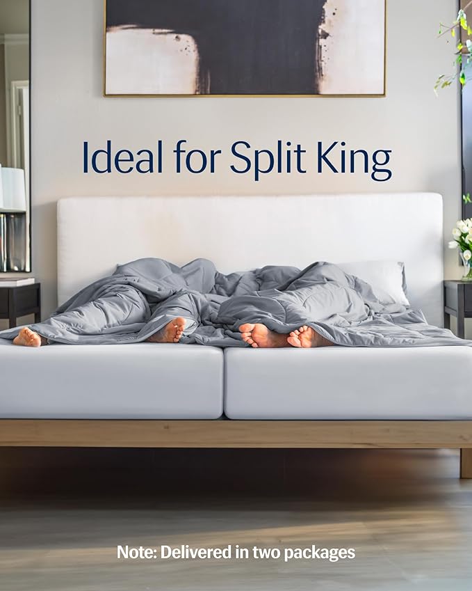 REST® Evercool®+ Cooling Fitted Sheet, Split King, Light Gray, 13’’Deep (Stretched up to 15’’) Silver Infused Cooling Bedding for Hot Sleeper and Night Sweat, for Fresh and Hygienic Sleep