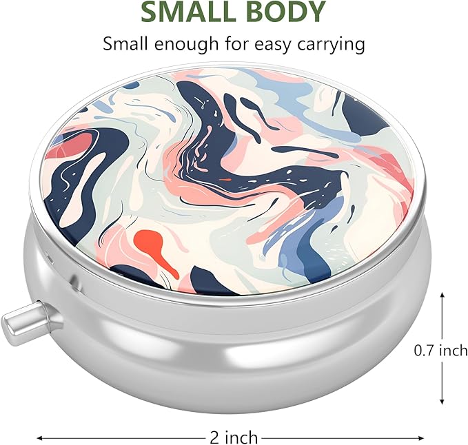 Nipichsha Pill Box, Small Pill Case for Purse & Pocket, Cute Travel Medicine Organizer, Portable Medicine Container Holder to Hold Vitamins, Medication, Fish Oil & Supplement, A05-Art Style Pattern