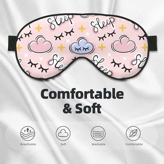 Cute Cloud Sleep Mask Eye Mask with Adjustable Strap Eye Sleep Shade Cover Blocks Light for Women Men Airplane Travel Nap