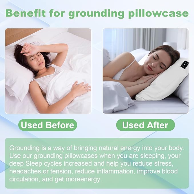 Grounding Pillowcase King Conductivity Grounding Pillow Cover for Better Sleep,Silver Fiber Cotton (20 * 36 inch,Cream)