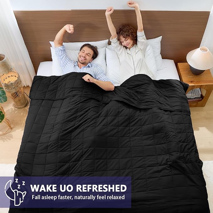yescool Weighted Blanket for Adults (20 lbs, 88” x 104”, Black) Cooling Heavy Blanket for Sleeping Perfect for 190-210 lbs, Queen Size Breathable Blanket with Premium Glass Bead, Machine Washable