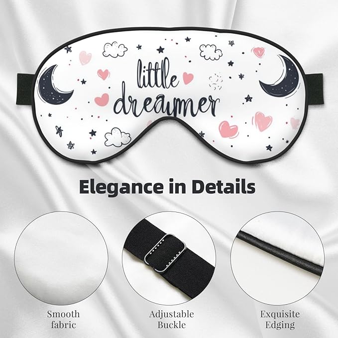 Little Dreamer Sleep Mask Moon Cloud Eye Mask with Adjustable Strap Eye Sleep Shade Cover Blocks Light for Women Men Airplane Travel Nap