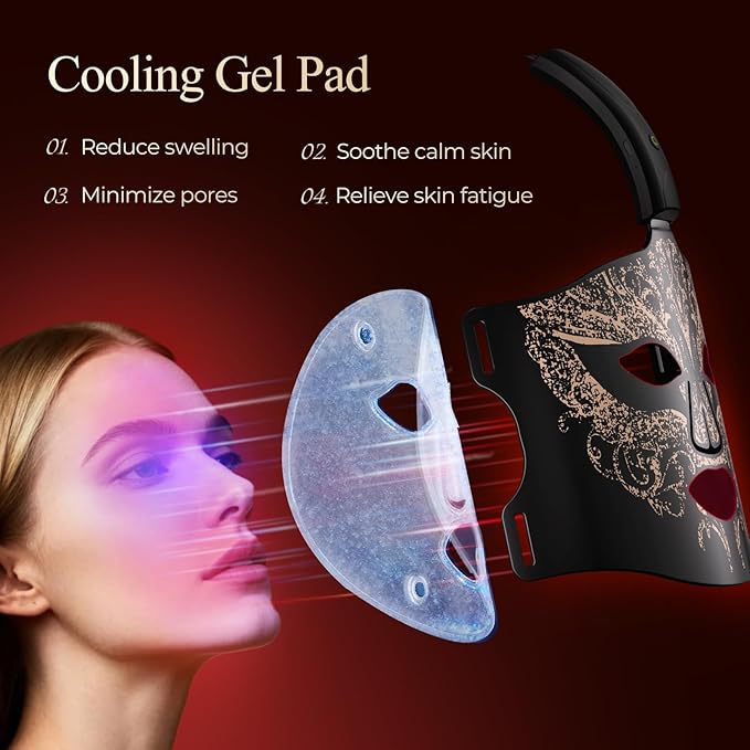 Red Light Therapy Mask for Face,Infrared Led Red Light Face Mask With Red Blue Amber，4 Wavelengths & 4 LED light Modes,1.5H Battery Life，Cordless Remote Modes,Brightness,Timing