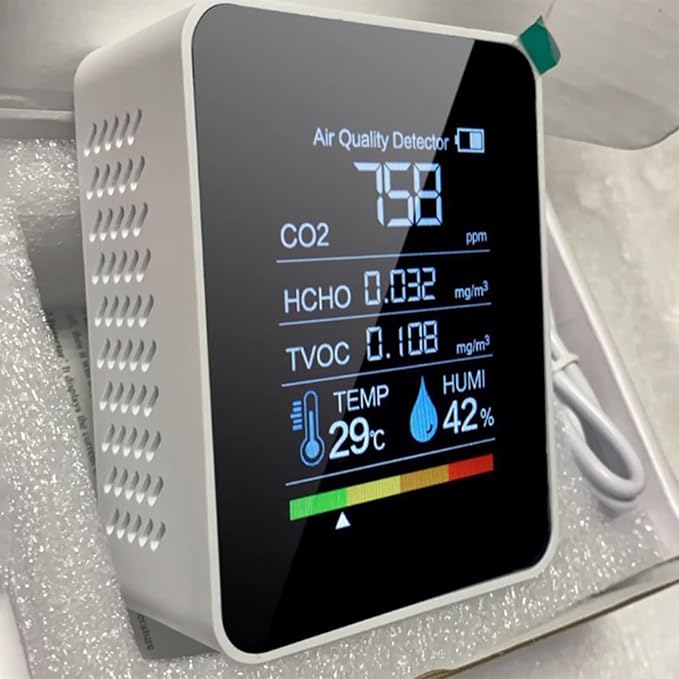 Air Quality Monitor Indoor – Portable Carbon Dioxide Detector | Digital Display Sensor Device with Accurate Readings for Safety Testing Bedroom Home Grow Tent Environment Air Monitoring Setup