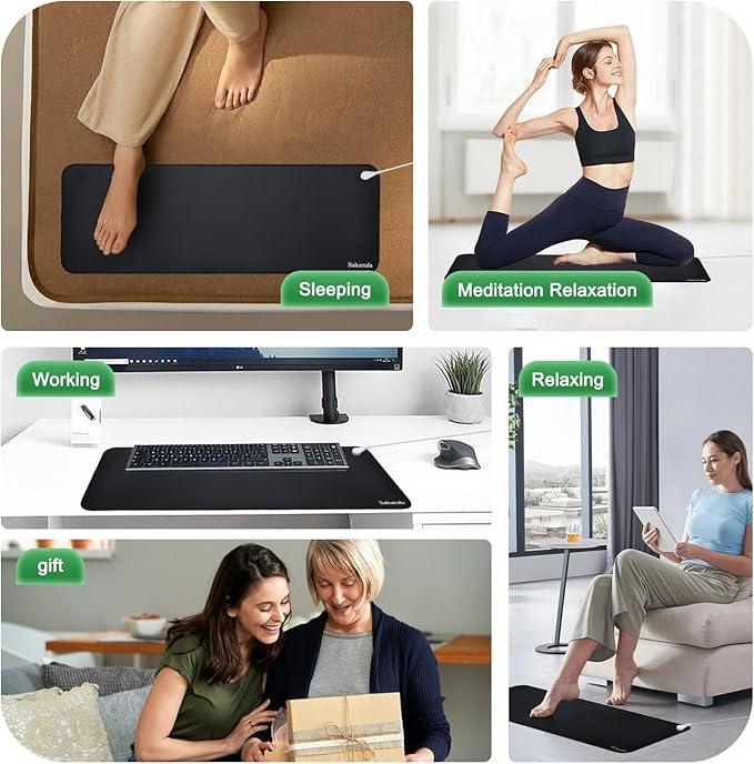 Grounding Mat for Feet - 10"x26.7" Conductive Earth Grounding Pad for Improved Sleep Energy Health, Magnetic Field Grounded Pad, Indoor Connected Grounding Mat for Bed Desk Home Office Work