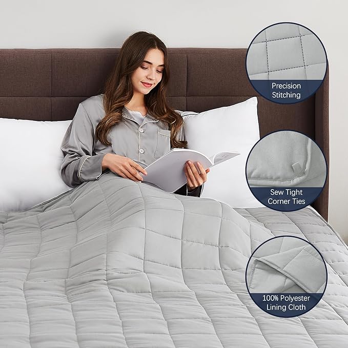 CuteKing Weighted Blanket for Adults: Weighted Blanket with Premium Glass Beads - Breathable Heavy Blanket for Comfort Sleep - Thick Blanket for Adult All Season (15lbs, 60"x80", Light Grey)