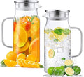 Bivvclaz 2 Pack 1.2 Liter 40 oz Small Glass Pitcher with Lid and Handle, Glass Carafe Water Pitcher for Hot/Cold Water, Iced Tea, Drinks, Coffee, Juice and Homemade Beverage