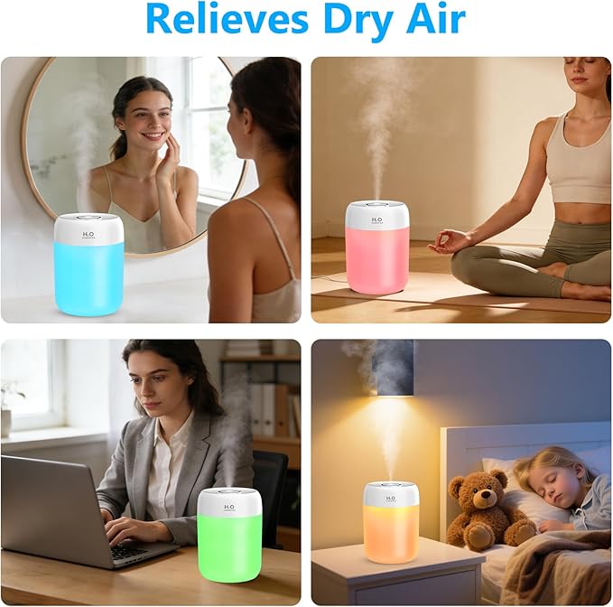 FUWANG Portable Mini Humidifier, 650ml Small Cool Mist Humidifier, USB Personal Desktop Humidifiers for Bedroom Travel Office Home Car Indoor Plants, 2 Mist Modes Quiet, Auto Shut-Off, White