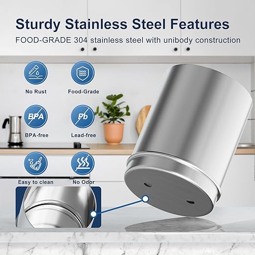 Purewell 1.5G Stainless Steel Countertop Gravity-Fed Water Filter System, NSF/ANSI 42&372 Certification, Reduces up to 99% of Chlorine,2 Black Purification Elements, for Home, RVing, Camping, Outdoor