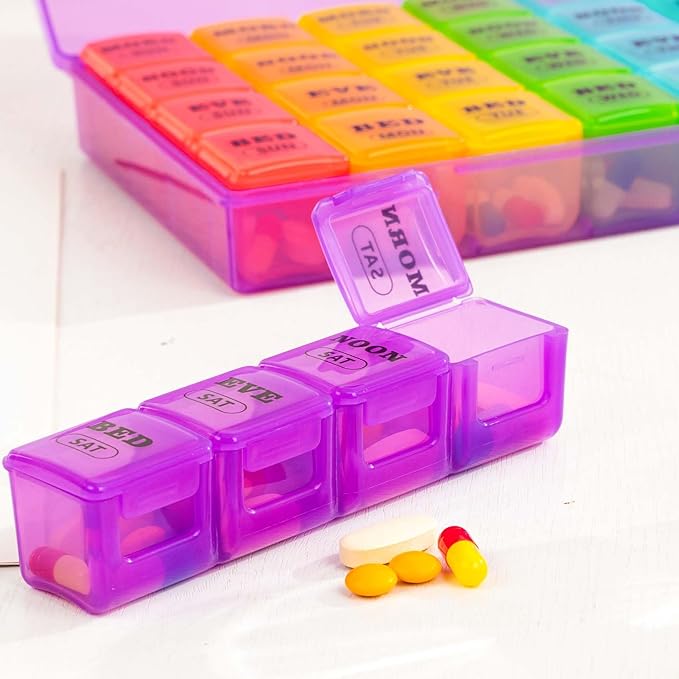 XL Large Weekly Pill Organizer 4 Times a Day, 7-Day Pill Boxes and Organizer AM PM, Big Compartments Pill Case, Monthly Medication Organizer 28 Days Dispenser for Fish Oils