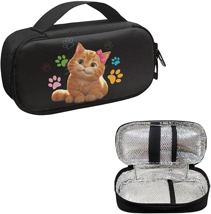 Cartoon Cat Diabetic Supplies Carrying Bag for Glucose Meter Insulin Pens Blood Sugar Test Strips Lancets Syringe Medication or Other Diabetes Care Accessories