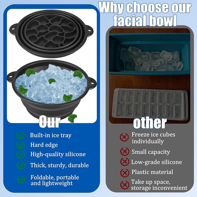 Face Trays for Ice with Built-in Tray, Collapsible Silicone Ice Facial Suitable for Home Use, Camping, Travel Facial Cold Plunge Portable Cold Bath Spa Tool