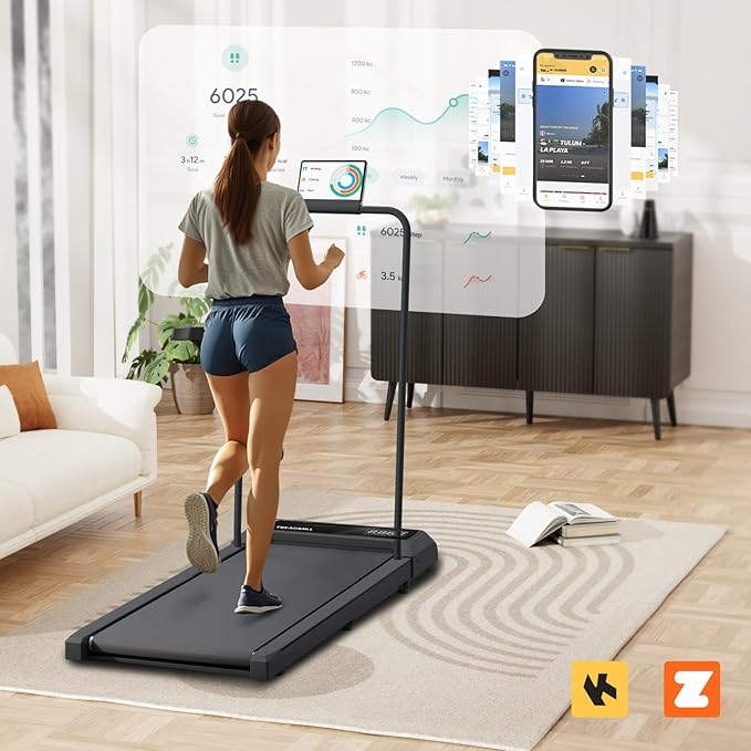 Treadmill Walking Pad with Handle, Walking Pad with 0-10% Incline, 3-in-1 Portable Under Desk Treadmill for Home Office Use, Large Screen, Remote Control, Powerful Motor