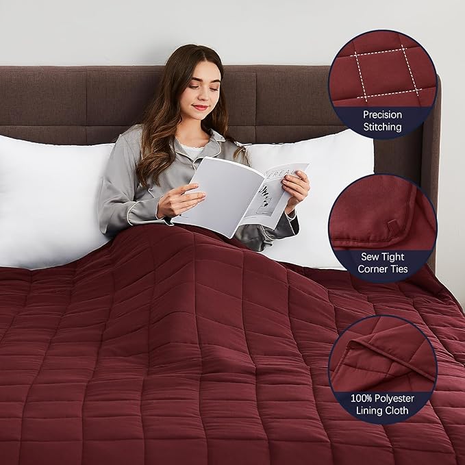 CuteKing Weighted Blanket for Adults: Weighted Blanket with Premium Glass Beads - Breathable Heavy Blanket for Comfort Sleep - Thick Blanket for Adult All Season (12lbs, 48"x72", Claret Red)