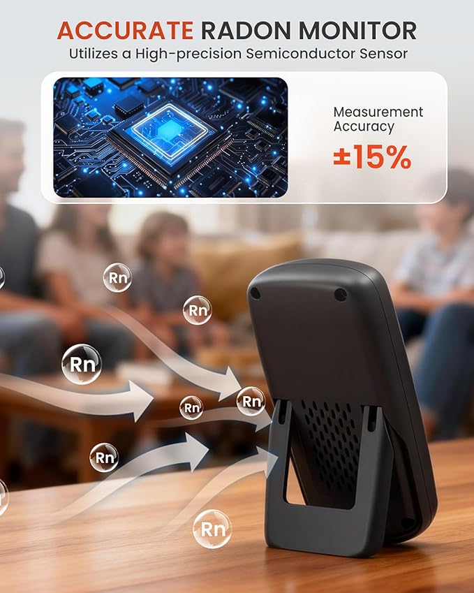 Radon Detector for Home, Portable Radon Monitor with TFT Color Display, Rechargeable Radon Tester Quick Result 6 Hour, 504 Days Data Storage with Audible & Visual Alarm (pCi/L or Bq/m³)