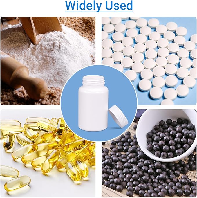 White Pill Bottle, Empty Medicine Bottles with Screw Caps for Pills Capsules Vitamins, Food Grade Plastic Medicine Containers with Labels for Travel (6.7oz/200ml, 4 Pcs)