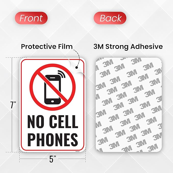1PC No Cell Phone Use Sign, 7 x 5 Inches - Acrylic - No Phone Zone Poster Sticker For Classroom Wedding Business
