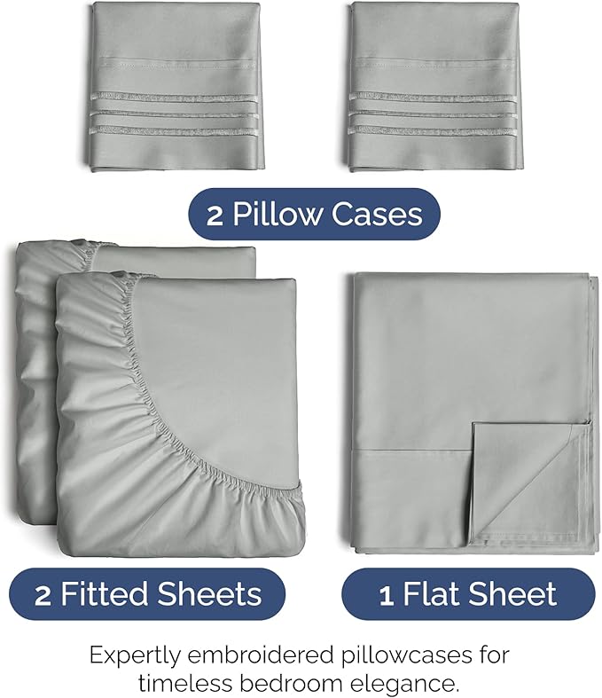 Split King Size 5 Piece Sheet Set - Extra Soft, Breathable, And Cooling Sheets - Hotel Luxury Bed Sheets for Women & Men - Deep Pockets, Easy-Fit & Wrinkle-Free - Light Slate Grey Oeko-Tex Bed Sheets