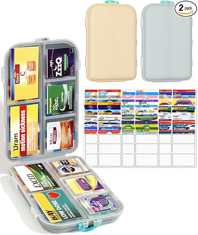 2Pcs Pill Organizer Medicine Organizer Travel Essentials - Travel Pill Case with Labels, Large Daily Medicine Dispenser