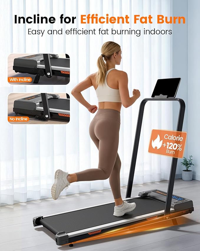 Walking Pad with Incline and Handle Bar, 2.5 HP Quiet Walking Pad Treadmill with 265 LBS Capacity, Portable Under Desk Treadmill, Foldable Treadmills for Home Office