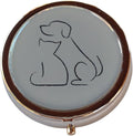 Dog and Cat Round 3-Compartment Chrome Pill Box – Metal Travel Medicine Organizer for Pills, Vitamins, and Small Items – Durable Compact Pill Case