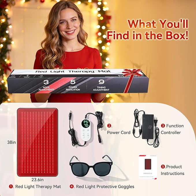 640 LEDs Red Light Therapy Mat for Full Body, 38" x 23.6" TPU Infrared Light Therapy, 3-in-1 LEDs (660nm & 850nm) Premium Foldable Mat with Timer Controller & Pulse Modes for Home Use, 48W