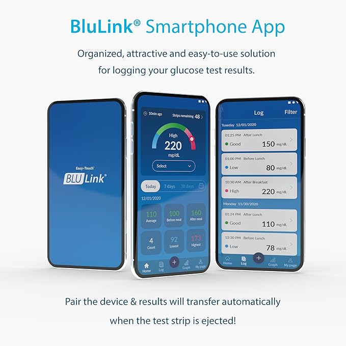 BluLink Diabetic Test Strips by Easy Touch, 50 Count, Compatible with BluLink Blood Glucose Monitor System