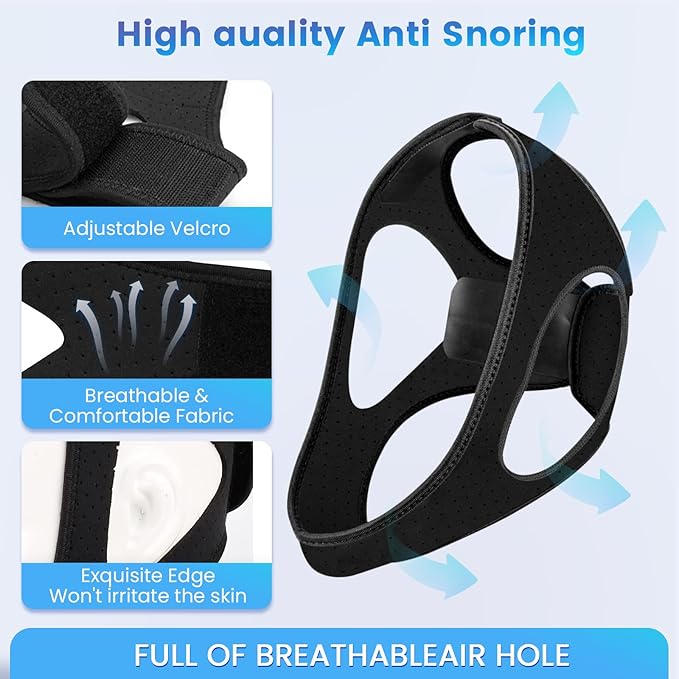 Snoring Chin Strap Comfortable Universal Snoring Devices Adjustable Effective Stop Snoring Sleep Snore Reducing Aid for Women and Men (Black)