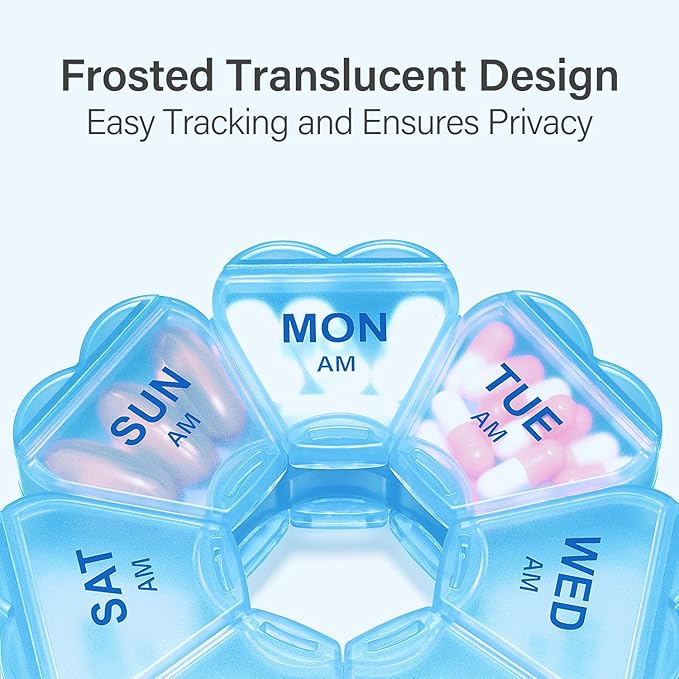 Weekly Pill Organizer, 7 Day AM/PM Pill Box with 14 Compartments, 2 Times a Day Travel Pill Case for Vitamins, Medicine, Fish Oil & Supplements (Blue)