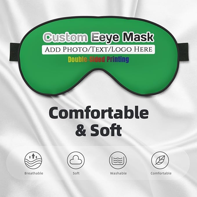 Personalized Eye Mask Add Picture Text Image Logo Custom Travel Sleeping Masks for Home Office Customized Sleep Mask for Men Women Blocks Light Adjustable Strap Irish Green