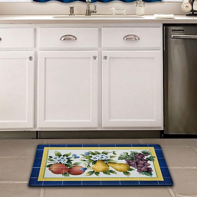 Anti-Fatigue Floor Comfort Mat - 18 x 30 Inch (Fruity Tiles) - Waterproof Non-Slip Rug - Easy to Clean Cushioned Mat for Kitchen, Bathroom, Standing Desk & Office - Achim Home Decor Multi Color